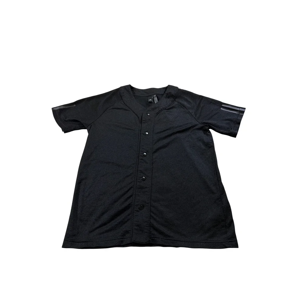 Adidas Baseball Jersey Black Mesh Snap Three Stripe Life Athleisure Streetwear M